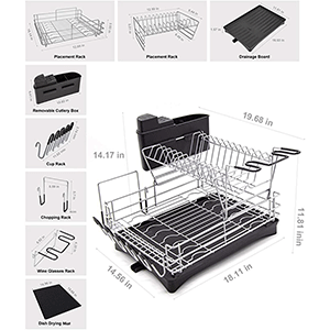 MAJALiS Large Dish Drying Rack Drainboard Set, 2 Tier Stainless Steel Dish  Racks with Drainage, Wine Glass Holder, Utensil Holder and Extra Drying Mat,  Dish Drainers for Kitchen Counter (Red)
